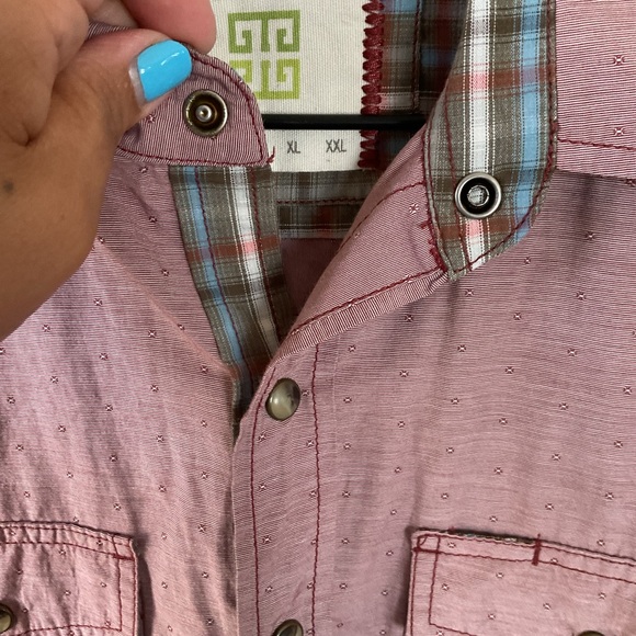 Ecoths Western Organic Cotton Shirt Button Down Snap Red Short Sleeve Small - Picture 3 of 10